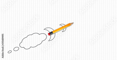 Squard or quad white paper with a pencil rocket metaphor for take off or lift off photo