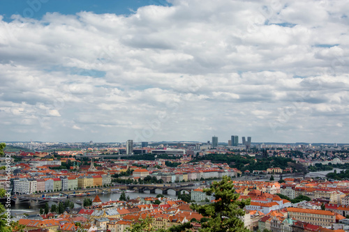 Top view of Prague, the capital of Czech Republic. Cloudy sky.