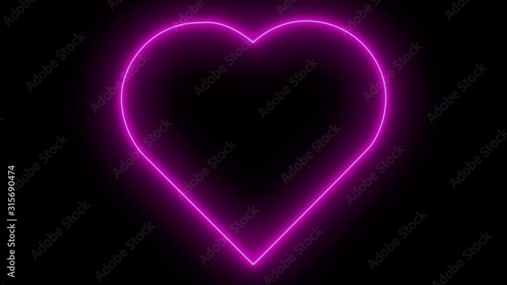 Beautiful heart symbol animation with pink neon light glowing on dark background in 4k resolution Beautiful heart symbol animation with pink neon light glowing on dark background in 4k resolution