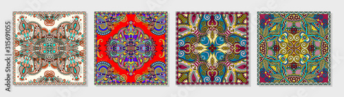 set of authentic silk neck scarf or kerchief square pattern design in ukrainian style