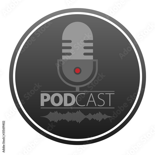 podcasting symbol with microphone and audio waveform vector illustration, podcast recording concept logo