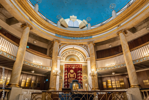 Vienna, Austria, August 21 2019 - The main door of the Vienna central synagogue (Stadttempel Wien) in Seitenstettengasse