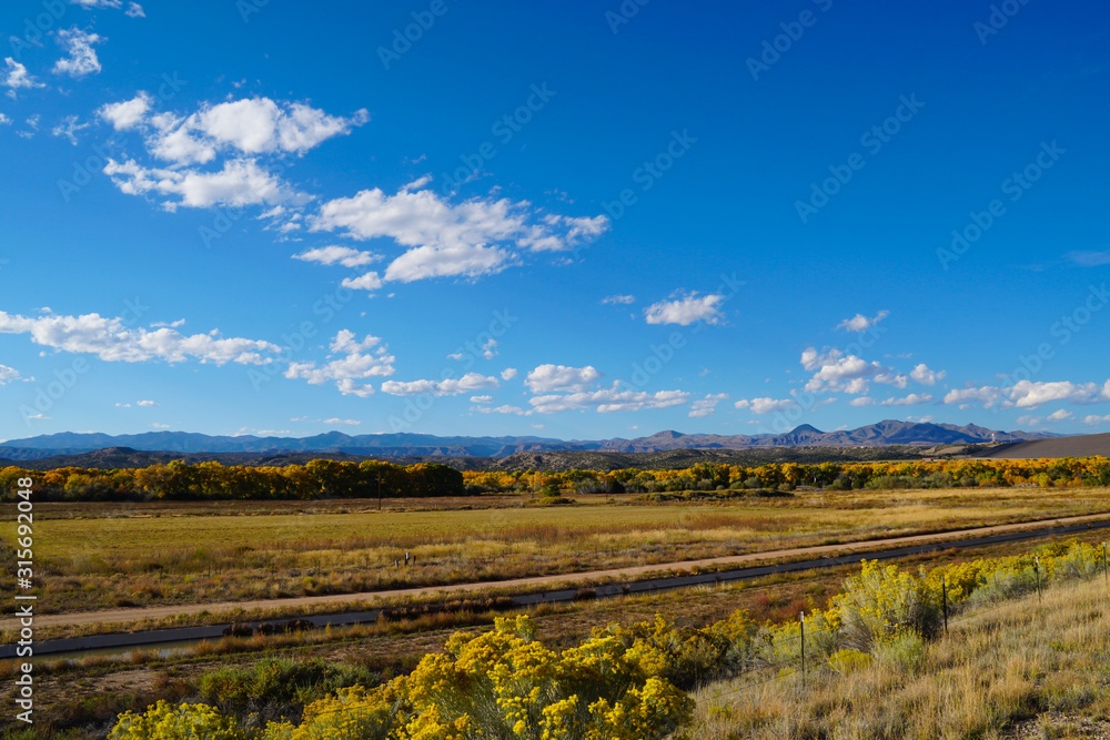 A beautiful autumn day in the rural countryside on the outskirts of Taos, New Mexico.
