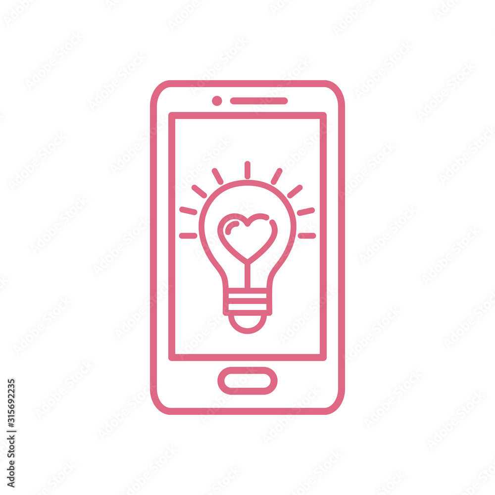 Isolated heart light bulb inside smartphone vector design Isolated heart light bulb inside smartphone vector design
