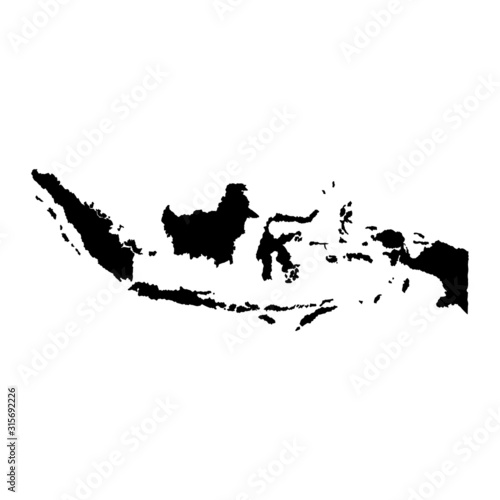 Indonesia map vector, isolated on white background. Black map template, flat earth. Simplified, generalized world map with round corners.