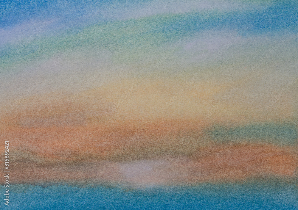 Abstract sunrise clouds sky watercolor background. Hand drawn painting art.. Abstract sunrise clouds sky watercolor background. Hand drawn painting art..
