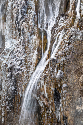 Frozen Waterfalls in Plitvice National Park, Croatia