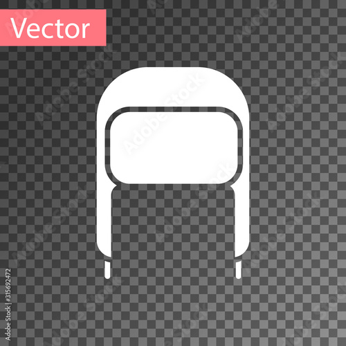 White Winter hat with ear flaps icon isolated on transparent background. Vector Illustration