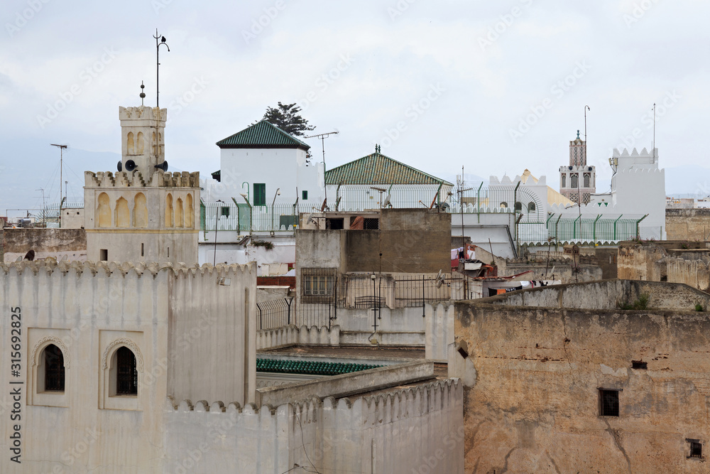 View of the old historical buildings roofs of Tetouan Medina quarter in Northern Morocco.