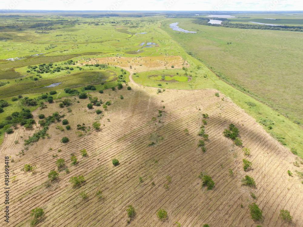 Aerial view of field prepared for cultivation in the midwest region of Brazil