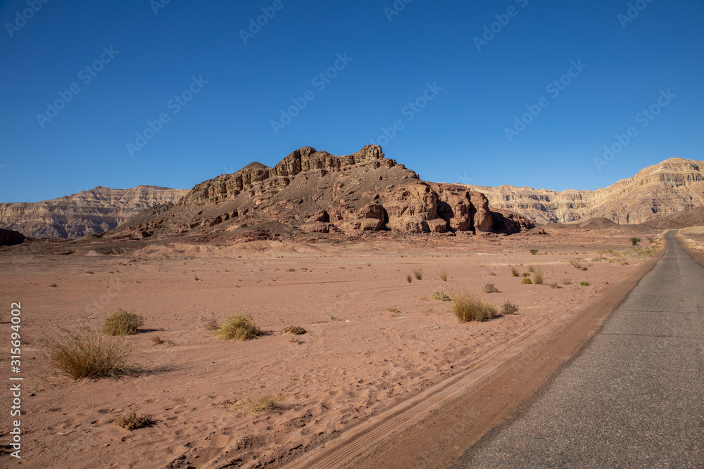 Mountains and road in the desert of Arava