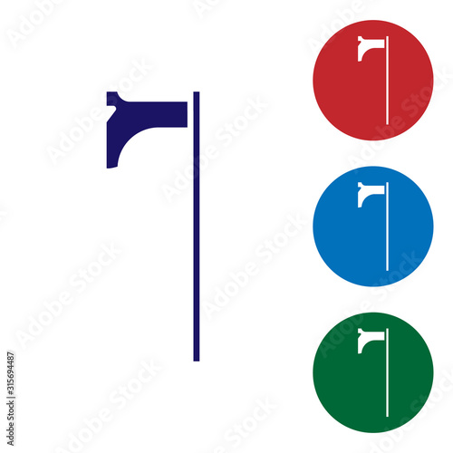 Blue Medieval axe icon isolated on white background. Battle axe, executioner axe. Medieval weapon. Set color icons in circle buttons. Vector Illustration