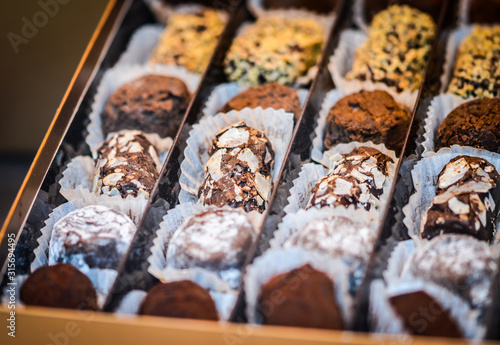 traditional belgian sweets - mix chocolate candies close up
