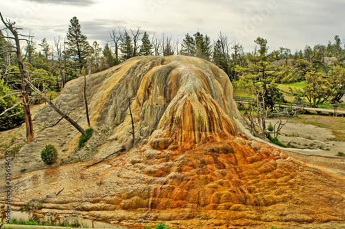 Mammoth Hot Springs - complex of hot springs on a hill of travertine in Yellowstone.