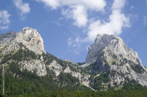 View of summits in Albanian Alps from Valbona valley in Valbona Valley National Park