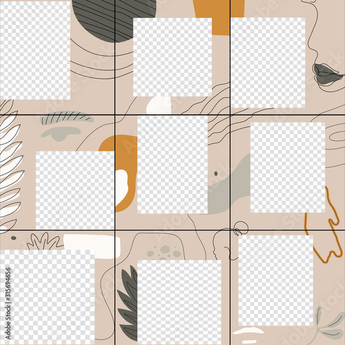 Modern design backgrounds for social media banner. Set of instagram post frame templates. Mockup for personal blog or shop. Layout for promotion. Endless square puzzle. Vector