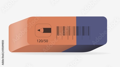 Colored rubber for erasing on a white background. Pencil eraser blue and red. Stationery icon.
