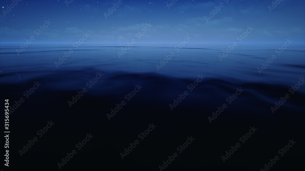 ocean at night by 3D rendering scene