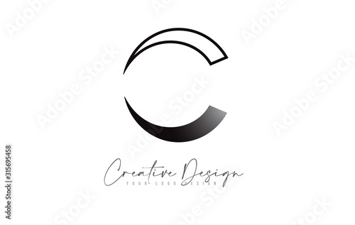 C letter Logo Design with Black Monogram colors and Creative Cut Design Vector