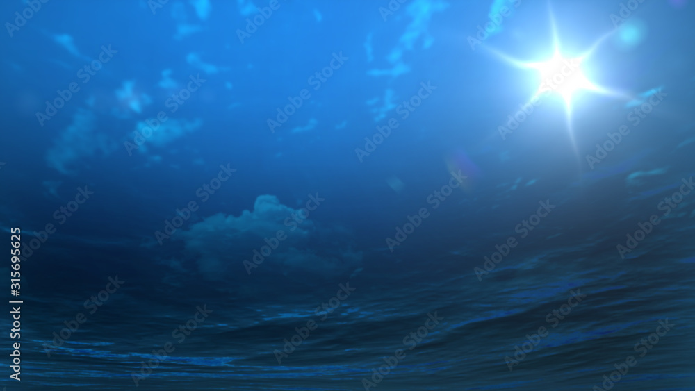 underwater with cloudy sky by 3D rendering scene