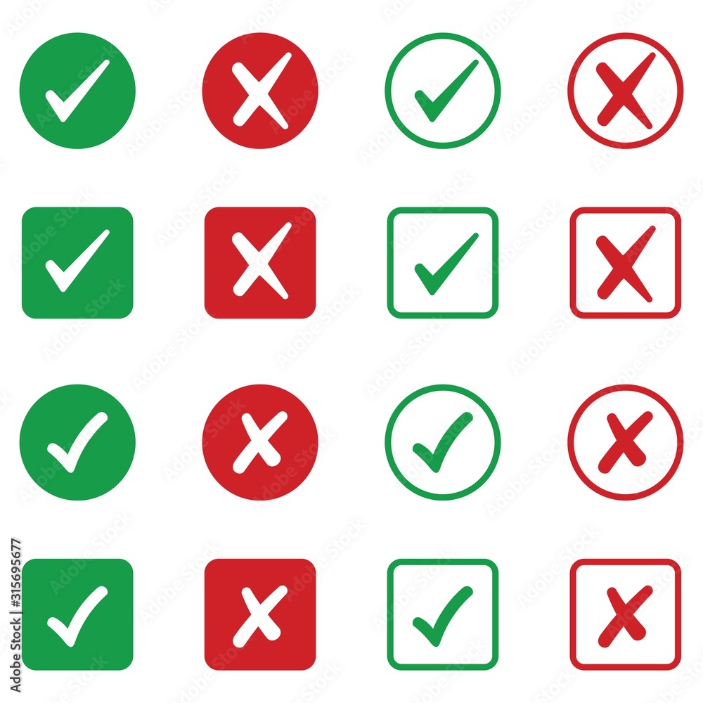 check mark icon set in green and red color vector Illustration check mark icon set in green and red color vector Illustration