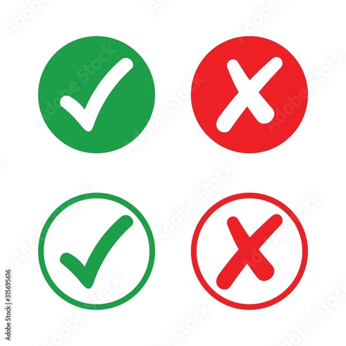 check mark icon set in green and red color vector Illustration