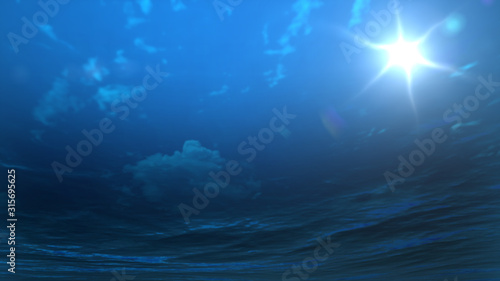 underwater with cloudy sky by 3D rendering scene