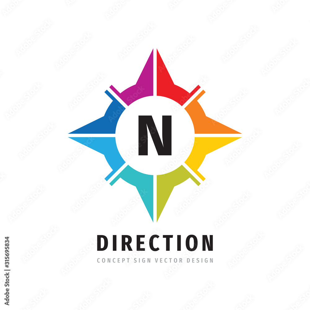 Direction compass concept logo design. Letter N creative business logo sign. Vector illustration. Direction compass concept logo design. Letter N creative business logo sign. Vector illustration.