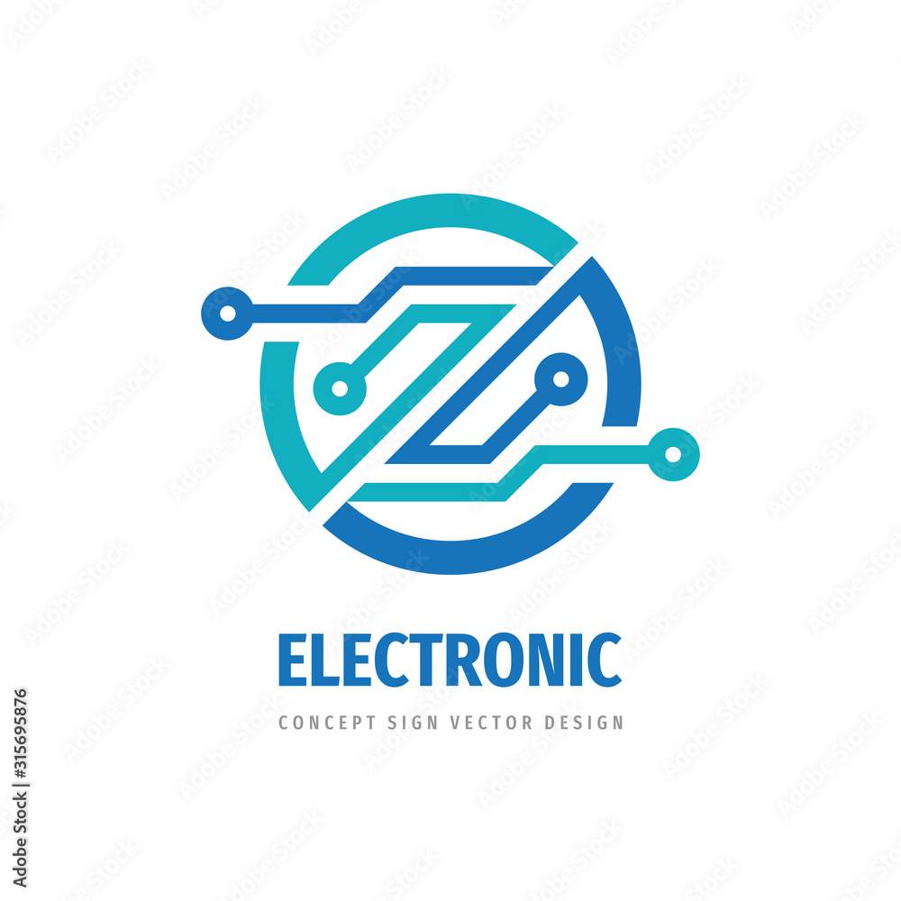 Electronic digital logo design. Computer chip logo sign. Network communication logo symbol. Data logo icon. Vector illustration.