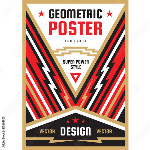 Vertical art poster template in heavy power style. National patriotism freedom vertical banner. Graphic design layout. Music rock concert concept vector poster. Geometric abstract background. 