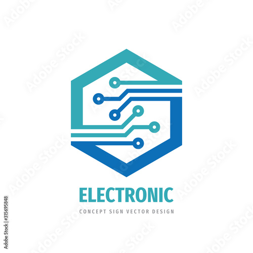 Data digital electronic technology - vector logo template for corporate identity. Abstract computer chip sign. Network, internet tech concept illustration. Hexagon shape logo. Design element.