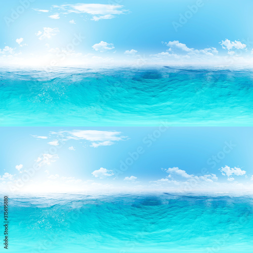 Panorama of sunny day with ocean 3d