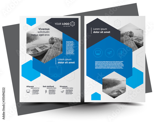 Flyer brochure design, business flyer size A4 template, creative leaflet, trend cover hexagon, blue color