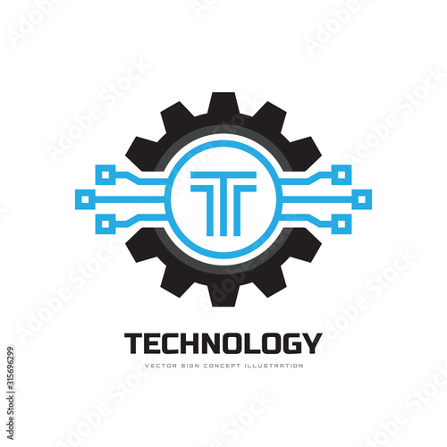 Technology - concept business logo template vector illustration. Gear symbols. Cogwheel mechanic sign. Computer network SEO icon. Graphic design element. 