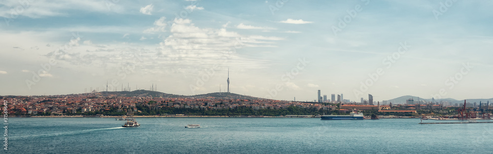 Beautiful panoramic view from the sea to Istanbul