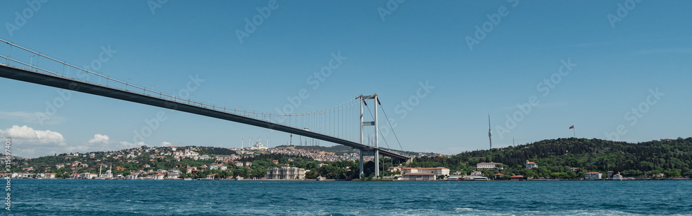 Panoramic view of the Asian part of Istanbul from the sea. Bridge of martyrs July 15.