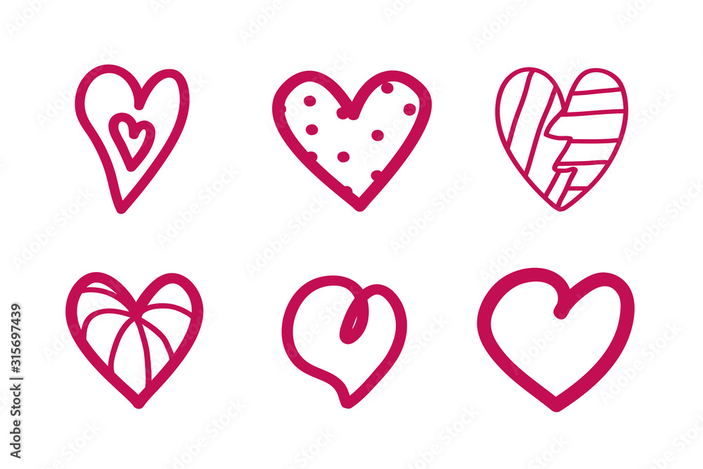 Heart on isolated white background. Hand drawn hearts. Valentine's day