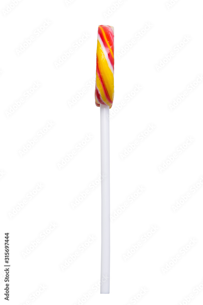 lollipop, with a colored pattern, side view, on a white background, close-up lollipop, with a colored pattern, side view, on a white background, close-up