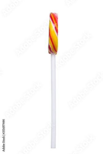 lollipop, with a colored pattern, side view, on a white background, close-up