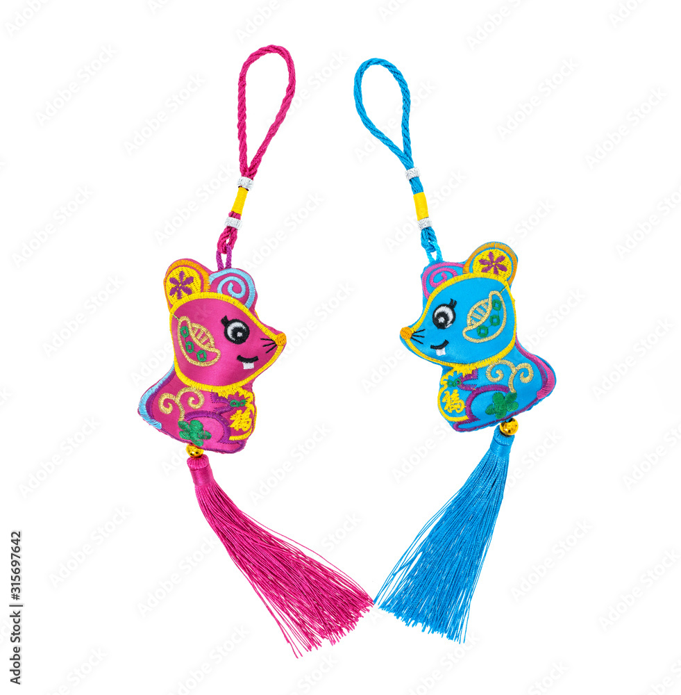 Fototapeta premium Tradition Chinese cloth knot rat,2020 is year of the rat,Chinese characters translation: good bless for new year