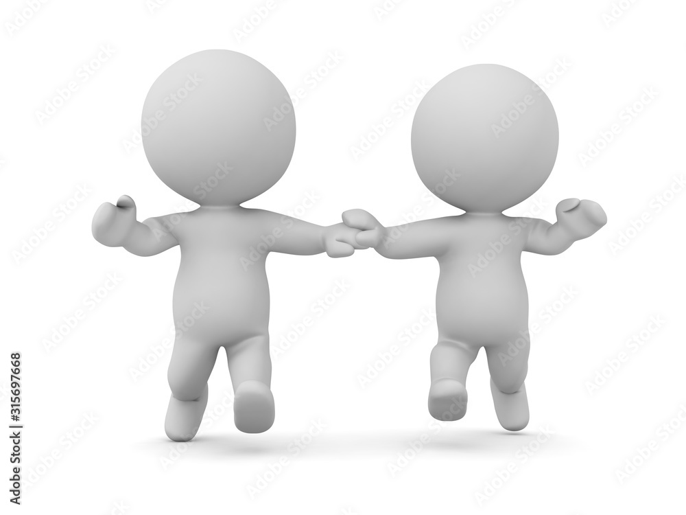 Two 3D Characters skipping and holding hands Two 3D Characters skipping and holding hands