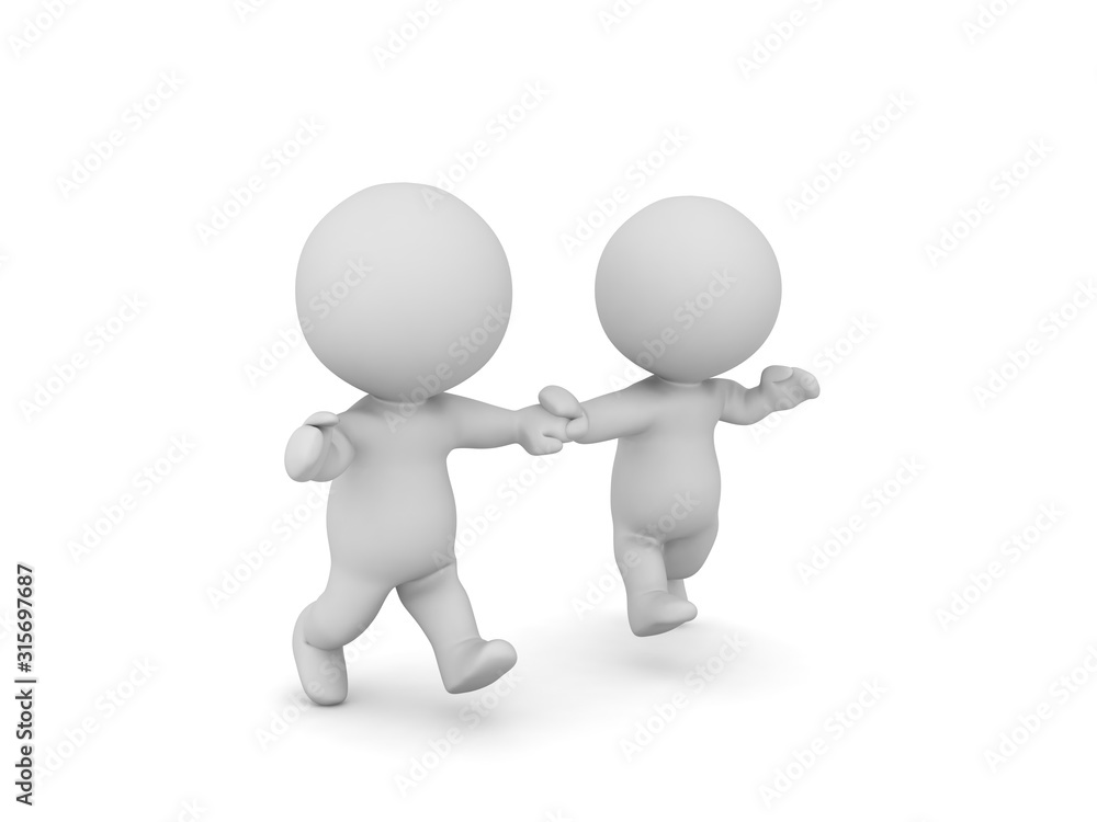 Two 3D Character walking happily together Two 3D Character walking happily together