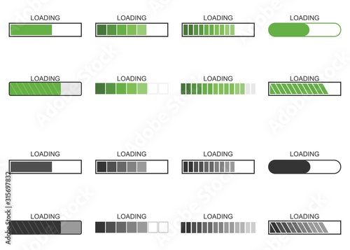 loading bar progress icon, load indicator sign, waiting symbols, vector illustration