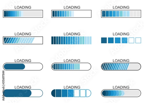 loading bar progress icon, load indicator sign, waiting symbols, vector illustration photo