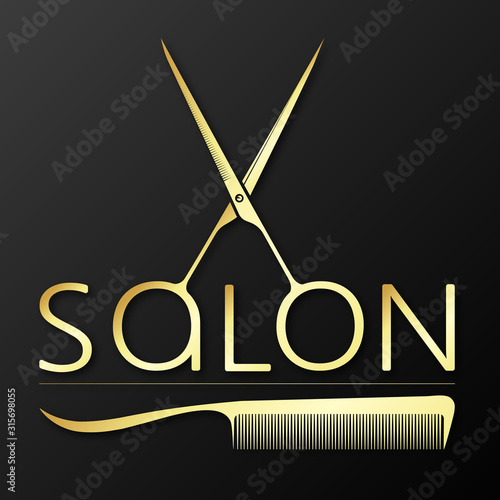 Scissors and comb golden unique symbol for hair stylist and beauty salon