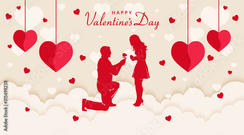 Man proposing to a woman, Valentine's day background - Vector illustration