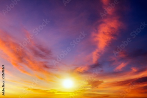  Beautiful sunrise .   Beautiful heavenly landscape with the sun in the clouds  . © yaalan