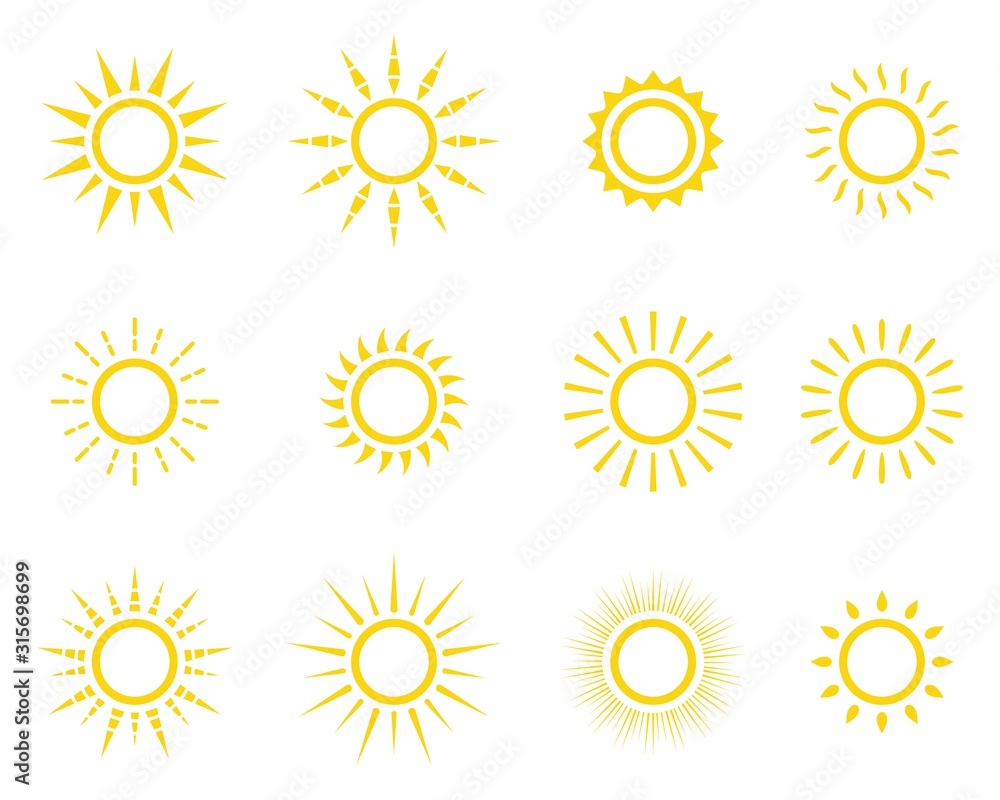 Set of orange and yellow sun icons, vector Illustration Set of orange and yellow sun icons, vector Illustration