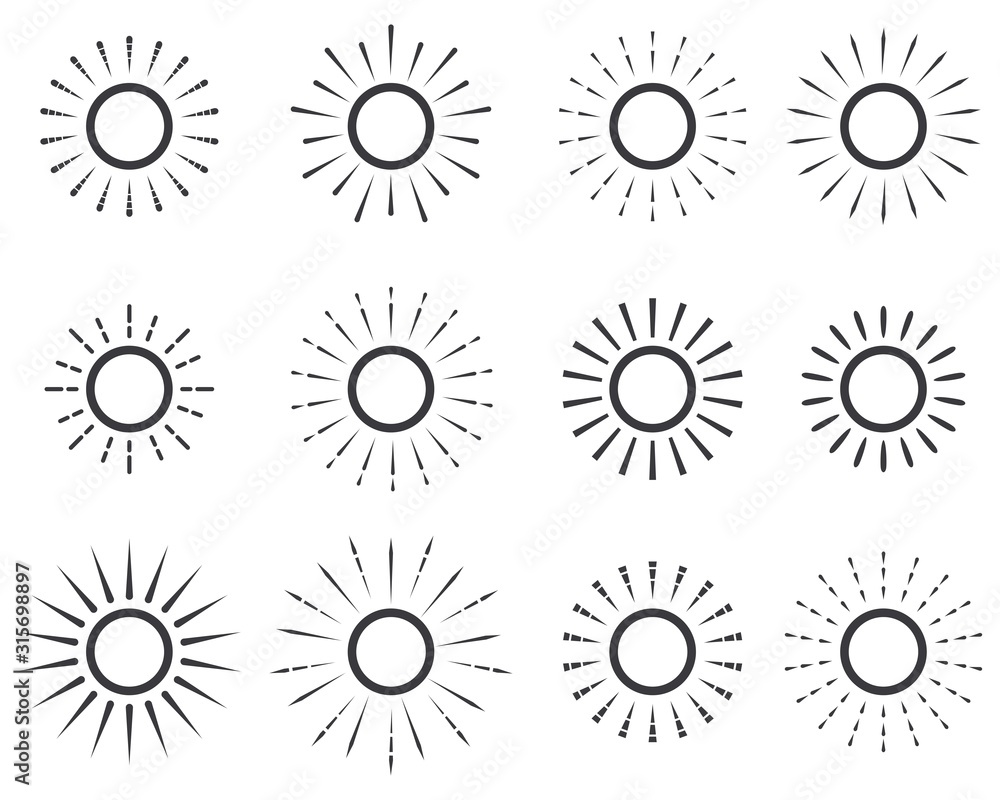 suns icon collection on white background, sun symbol. vector Illustration suns icon collection on white background, sun symbol. vector Illustration