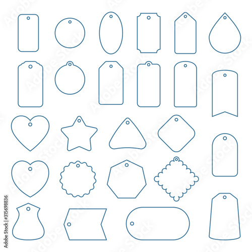 Blank line sale or gift tags set. Hang tags isolated on white  background. Rectangular, star and badge shape.